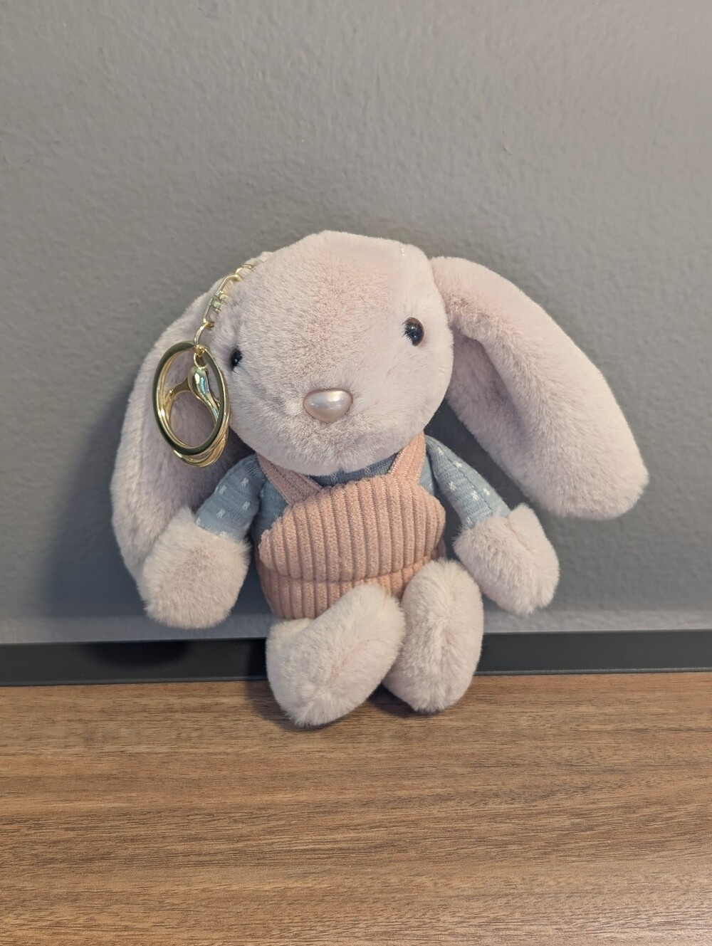 Plush Bunny Keychain Floppy Ear Rabbit Bag Charm Corduroy Overalls Cottage Core